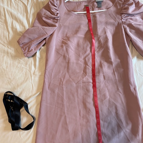 H&M Dress, Sleeved, Pink. With black tie belt. - Picture 1 of 4